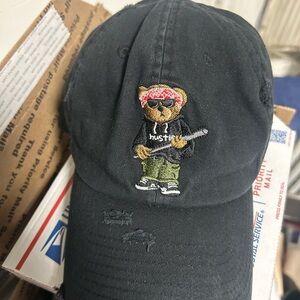 Black Cap with Embroidered Bear Design